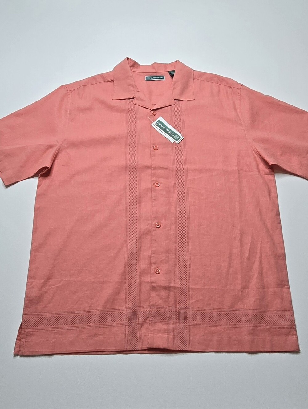 Cubavera Shirt Mens Large NWT Coral Guayabera Embroidered Camp Linen Blend